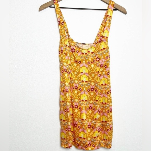 FREE PEOPLE Sasha Mini Dress ORANGE YELLOW PINK FLORAL Short SIZE S - Picture 6 of 8